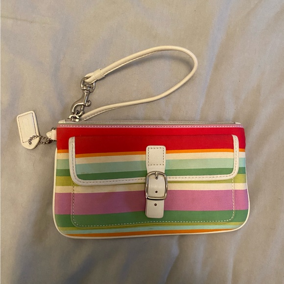 Coach Handbags - Rainbow stripes Coach wristlet.